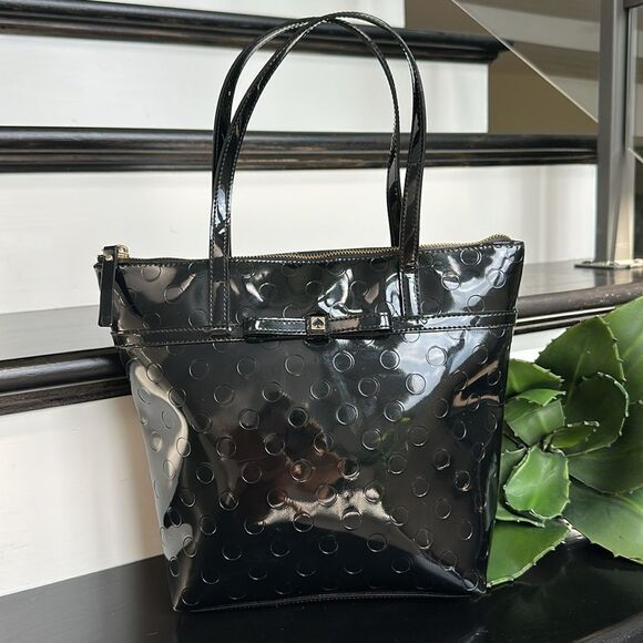Kate Spade genuine patent leather polkadot embossed shoulder tote handbag purse - Picture 1 of 10